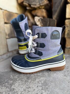 Sorel Women's Tivoli Waterproof Navy & Yellow Winter Snow Rain Boots Sz-6.    Y‎